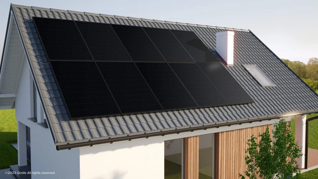 All-black Qcells solar array on a modern home rooftop